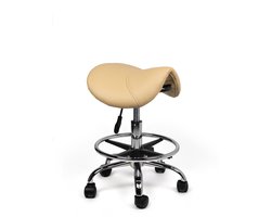 Zadelkruk Beige – Ergonomische Werkkruk met Verstelbare Hoogte – Comfortabele Draaikruk op Wieltjes voor Salon, Kantoor & Thuis - Laag (40-57cm) / met Voetsteun / Standaard wielen