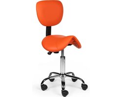 Zadelkruk met rugleuning Oranje Laag - Zithoogte 40/58cm - kruk op wielen - krukje - werkkruk - zadelkruk - bureaukruk - kapperskruk - verstelbaar - draaikruk - tabouret - zadelkruk met rugleuning - tot 160kg