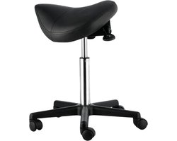 Zadelkruk op wielen - Ergonomische Kruk - Kapperskruk- Tabouret- In Hoogte Verstelbaar - PU Leer met Wielen- Zwart