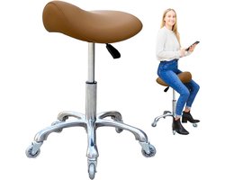 Zadelkruk op Wielen - Kapperskruk Ergonomisch - Tabouret - Bruin