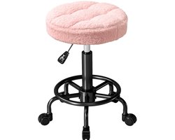Zadelkruk op Wielen - Zadelstoel - Kapperskruk - Tabouret - 360° Draaibaar - In Hoogte Verstelbaar - Salonstoel - Kruk Stoel - Werkkruk - voor Kantoor, Salon, Massage, Spa - Roze