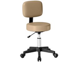 Zadelkruk op Wielen - Zadelstoel met Rugleuning - Bureaustoel - Kapperskruk - Tabouret - 360° Draaibaar - In Hoogte Verstelbaar - Salonstoel - Kruk Stoel - Werkkruk - voor Kantoor, Salon, Massage, Spa - Lichtbruin