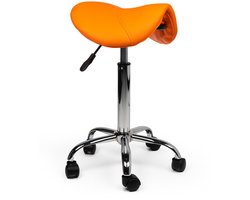 Zadelkruk Oranje – Ergonomische Zadelstoel met Wielen – Verstelbare Werkkruk voor Salon, Kappers & Thuisgebruik - Zithoogte 50-68cm