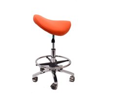 Zadelkruk/zadelstoel met rubberen wielen voor alle vloeren en metalen voet - ergonomisch - traploos in hoogte verstelbaar - vele kleuren - 360° draaibaar (oranje, met voetring)