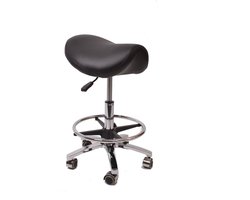 Zadelkruk/zadelstoel met rubberen wielen voor alle vloeren en metalen voet - ergonomisch - traploos in hoogte verstelbaar - vele kleuren - 360° draaibaar (zwart, met voetring)