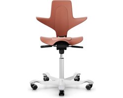 Zadelstoel HAG Capisco Puls 8010 - Kleur Oud Roze - Stof L. Blush - Frame Wit - Gaslift 200 mm Middel - Rubber wielen