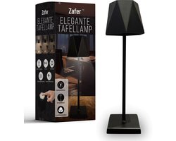 Zafer Tafellamp Oplaadbaar - 3 Kleurstanden - Draadloos En Dimbaar - Incl. USB-C Kabel - Voor Binnen En Buiten - Touch Bediening - Nachtlamp - Bureaulamp - Zwart - Industrieel En Modern - Slaapkamer - Woonkamer