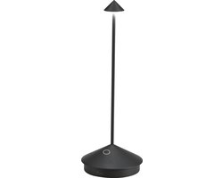 Zafferano Pina Tafellamp - Oplaadbare Buitenlamp Zwart - Spatwaterdicht (IP54) - Bureaulamp Snoerloos - Dimbare LED Lamp - Draadloos Oplaadstation - Terraslamp - USB Oplaadbaar - 29 cm