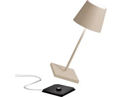 Zafferano Poldina Pro Mini Tafellamp - Oplaadbare Buitenlamp Crème - IP65 Spatwaterdicht - Bureaulamp Snoerloos - Dimbare LED Lamp - Tuinlamp met Draadloos Oplaadstation - 30 cm x Ø 11cm