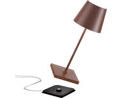 Zafferano Poldina Pro Mini Tafellamp - Oplaadbare Buitenlamp Roest Bruin - IP65 Spatwaterdicht - Bureaulamp Snoerloos - Dimbare LED Lamp - Tuinlamp met Draadloos Oplaadstation - 30 cm x Ø 11cm