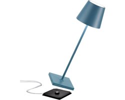 Zafferano Poldina Pro Tafellamp - Oplaadbare Buitenlamp Blauw - IP65 Spatwaterdicht - Bureaulamp Snoerloos - Dimbare LED Lamp - Tuinlamp met Draadloos Oplaadstation - 38 cm x Ø 11cm