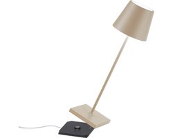 Zafferano Poldina Pro Tafellamp - Oplaadbare Buitenlamp Crème - IP65 Spatwaterdicht - Bureaulamp Snoerloos - Dimbare LED Lamp - Tuinlamp met Draadloos Oplaadstation - 38 cm x Ø 11cm