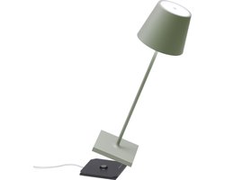 Zafferano Poldina Pro Tafellamp - Oplaadbare Buitenlamp Sage Groen - IP65 Spatwaterdicht - Bureaulamp Snoerloos - Dimbare LED Lamp - Tuinlamp met Draadloos Oplaadstation - 38 cm x Ø 11cm