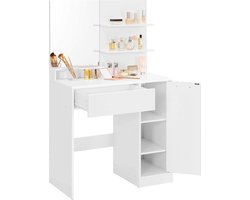 Zaina Home - kaptafel, kaptafel, kaptafel, met spiegel, opbergvak, 1 lade, 2 legplanken, wit RDT119W01