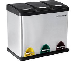 Zaina Home, vuilnisbak, afvalbak met binnenemmer, afvalscheidingssysteem, pedaalemmer RVS (24 liter 3x8L) LTB24L