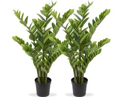 Zamioculcas Kunstmatige Planten - 100 cm - Set van 2 - Perfect voor Woonkamer, Slaapkamer, Kantoor - Binnen en Buiten - Realistische Uitstraling - Langdurige Levensduur - Makkelijk te Monteren - Waterbestendig - Schoonmaakvriendelijk