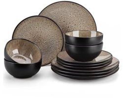 Zamira Serviesset - 12 delig - 4 persoons - Bruin - Dinerborden - Bordenset - Ontbijtborden - Diepe borden - Servies - Keukenservies