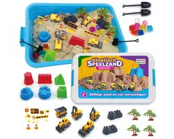 Zand bouwplaats koffer – 2kg Bruin Speelzand voor Binnen - Inclusief Vormpjes, Graafmachines & Opbergkoffer – Sensorisch Zand Speelgoed