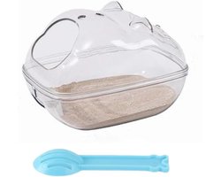 Zandbadcontainer voor hamsters - transparante hamsterbadkamer met schop - klein huisdierenbad - sauna - toilet - wasruimte - hamsterkooi voor egel - cavia