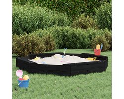 Zandbak met bankjes achthoekig massief grenenhout zwart