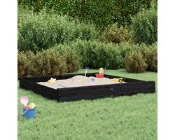 Zandbak met bankjes vierkant massief grenenhout zwart