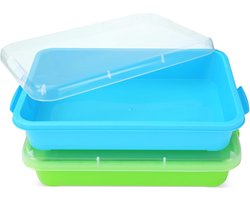 Zandbak met Deksel voor Kinderen - Sensorische Speelbak - Plastic Tray voor Zand, Water, Parels en Meer - Set van 2 Stuks - Veilige Speelruimte - Multifunctionele Sensorische Bak - Handige Opbergdelen
