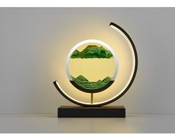 Zandkunst met lamp - Tafellamp - Sand Art - Zandloper - Nachtlamp - Bedlamp 29 cm - Groen