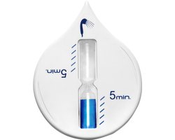 Zandloper - badkamer/douche timer - 5 minuten - wit/blauw - 9 x 12 cm - Tandenpoetsen kinderen