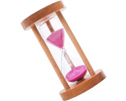 Zandloper met houten standaard - 10 minuten - timer - decoratief keukengereedschap - roze - geschikt voor thuis