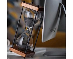 Zandloper Timer - Zandklok Decoratie - Tijdsmeting Keuken - Houten Frame - 15 Minuten - Zwart
