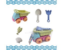 Zandspeelset 5-delige Strandspeelgoedset met Kipperwagen & Zeevormsjablonen – Duurzaam Zandspeelgoed in Pastelkleuren (Schildpad, Zeepaard, Schelp, Vis) + Schep - Zandbakken - Buitenspeelgoed - Speelgoed - Zandbakspeelgoed voor Kinderen 1-6 Jaar