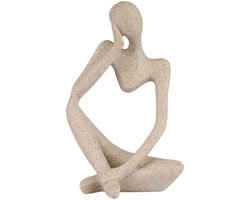 Zandsteenhars abstract beeldhouwwerk in Thinker-stijl, verzamelobject, klein beeldje, decoratie voor boekenplank en bureau, 8*12,5 cm