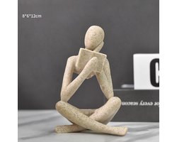 Zandsteenkleurig Beeld Van Een Lezer, Modern Abstract Esthetisch Beeldhouwwerk, Beeld Van Een Denker Van Hars, Woondecoratie, Ornament Voor in De Woonkamer, Studeerkamer, Boekenplank of Tafelblad, Beeld Van Een Lezer