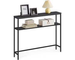 zanzibar consoletafel - smalle console tafel - Haltafel met 2 planken - Sidetable voor hal woonkamer - slaapkamer - zwart - 20 x 80 x 80 cm