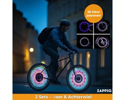 Zappiq RideGlow™ LED Spaakverlichting – 2x Fietswiel Lamp – 30 Patronen – Bewegingssensor – Zichtbaar tot 80m – Werkt op batterijen