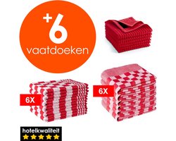 Zavelo 6x Theedoeken en 6x Keukendoeken Set + 6x GRATIS VAATDOEKJES - 6x Theedoeken - 6x Keukendoeken - Rood