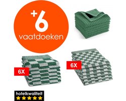 Zavelo 6x Theedoeken en 6x Keukendoeken Set + 6x VAATDOEKJES - Horeca Kwaliteit - 60 Graden Wasbaar - Groen