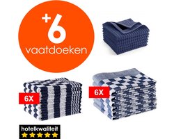 Zavelo 6x Theedoeken en 6x Keukendoeken Set - incl 6x VAATDOEKJES t.w.v. 14,95 - Horeca Kwaliteit - 60 Graden Wasbaar - Blauw
