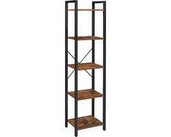 Zaza Home Boekenkast met 5 Niveaus - Vintage Wandkast - Industriële Opbergrek Bruin-Zwart