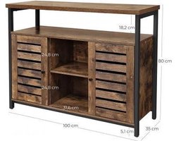 ZAZA Home dressoir, zijkast, keukenkast met open planken, gangkast, ladekast met lamellaire deuren, woonkamer, eetkamer, kantoor, hal, industrieel design, vintage, donkerbruin LSC79BX
