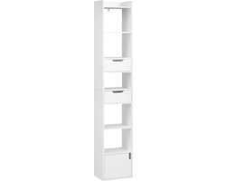 ZCNR® - Opbergkast - Wandkast - Boekenkast - Hoog - Smal - 6 Planken - 2 Lades - Wit - D 33 CM x H 180 CM x B 24 CM