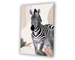 Zebra met botanische elementen - Zebra schilderij op canvas - Muurkunst dieren - Digital Art - Wanddecoratie kinderkamer - Decoratie slaapkamer - canvas 60x90 cm