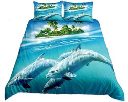 Zee dolfijn 3D dierenpatroon beddengoed set eenpersoonsbed waterval landschap Galaxy sterrenhemel oceaan blauw paars geel dekbedovertrek 150x200 en 1 kussensloop 50x75