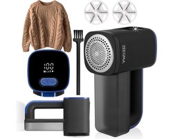 Zeegma Lintee Pluizenverwijderaar - Voor Kleding, Meubels en Stoffen - 3 Werkstanden - LCD-Display - Inclusief Reservemesjes en Opbergtas