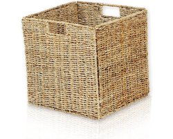 Zeegras opbergmand 33x33x33 cm inzetstuk voor rekken handgrepen
