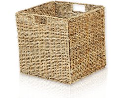 Zeegras opbergmand 33x33x33 cm inzetstuk voor rekken handgrepen