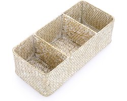 Zeegras Opbergmand met 3 Vakken - Decoratieve Mand voor Bureau en Thuisorganisatie