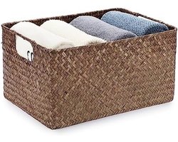 Zeegras Opslag Geopende Mand Woonkamer Decoratieve Mand Geweven Rieten Handdoek Mand Desktop Mand Rechthoekige Badkamer Opslag Organizer Box, Planken & Bureaus Multifunctionele Opbergmand, S