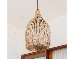 Zeegras Plafondlamp – Boho Lampenkap Hanglamp – Natuurlijke Hanglamp – Large Trechtervormige Zeegras Lampenkap LAMPUNG (Ø 40 cm)