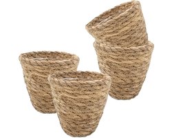 Zeegras Plantenpot - Bloempot Mand - Planten Binnen Buiten - Natuurlijke Vezels - 14 x 12 cm - Naturel